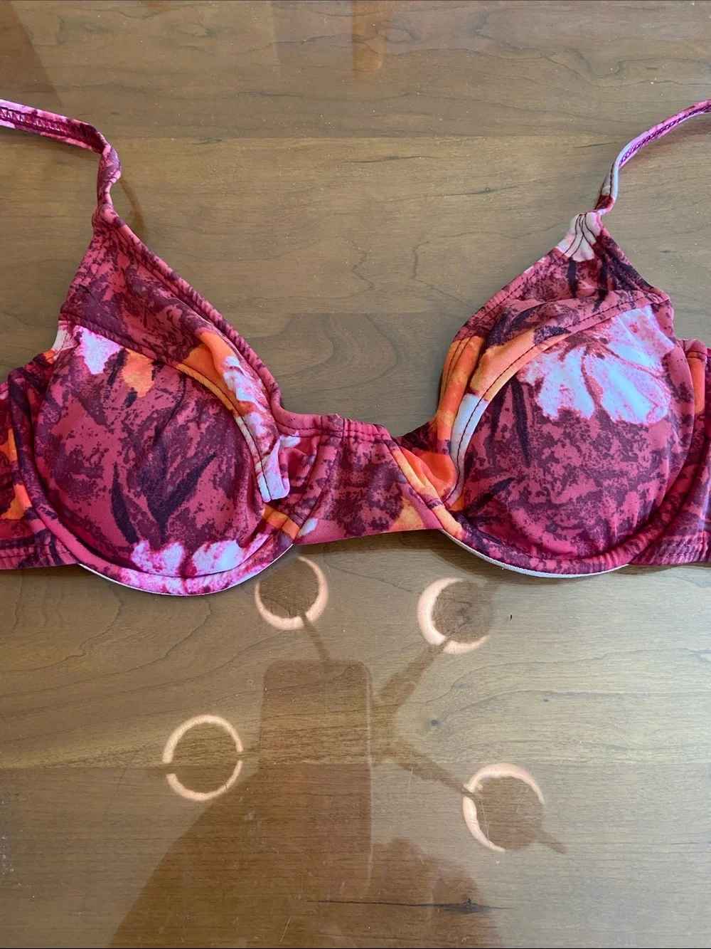 Lands' End Women's Floral Bikini and matching shorts in Red, Orange and Pink.